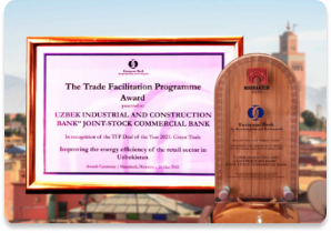 European Bank for Reconstruction and Development tomonidan “O‘zbekistonda chakana sektor energiya samaradorligini oshirish” yo‘nalishida mukofot (2022)  Sertificate