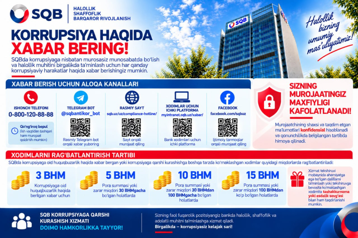 KORRUPSIYA HAQIDA XABAR BERING!
