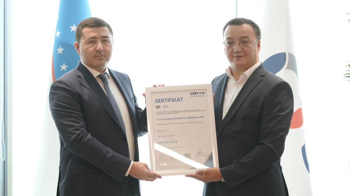 Узпромстройбанк получил международный сертификат ISO 14001